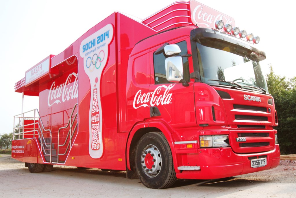 Mobile marketing vehicles for Coca Cola 2014 Sochi Winter Olympics Torch Relay