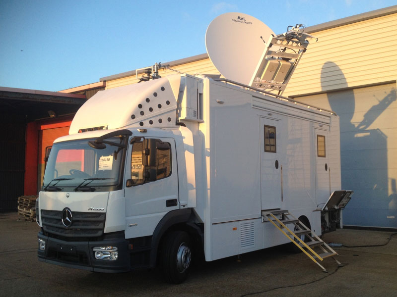 Compact 6 camera OB van and combined satellite uplink